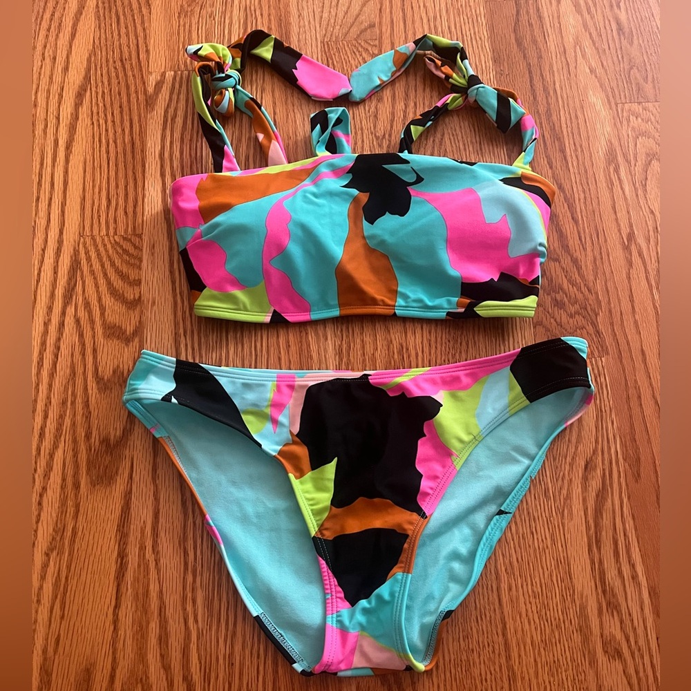Macy’s Tie Strap Color Bikini Set Size Large